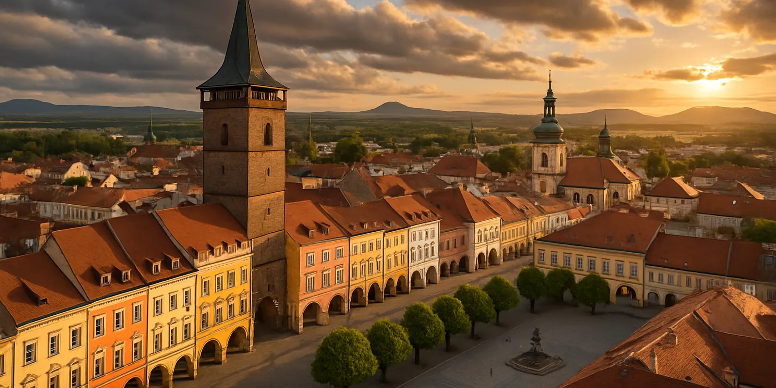 Panorama města Jičín s Valdickou bránou