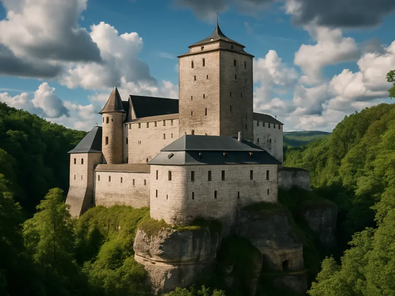 Středověký hrad Kost obklopený lesem